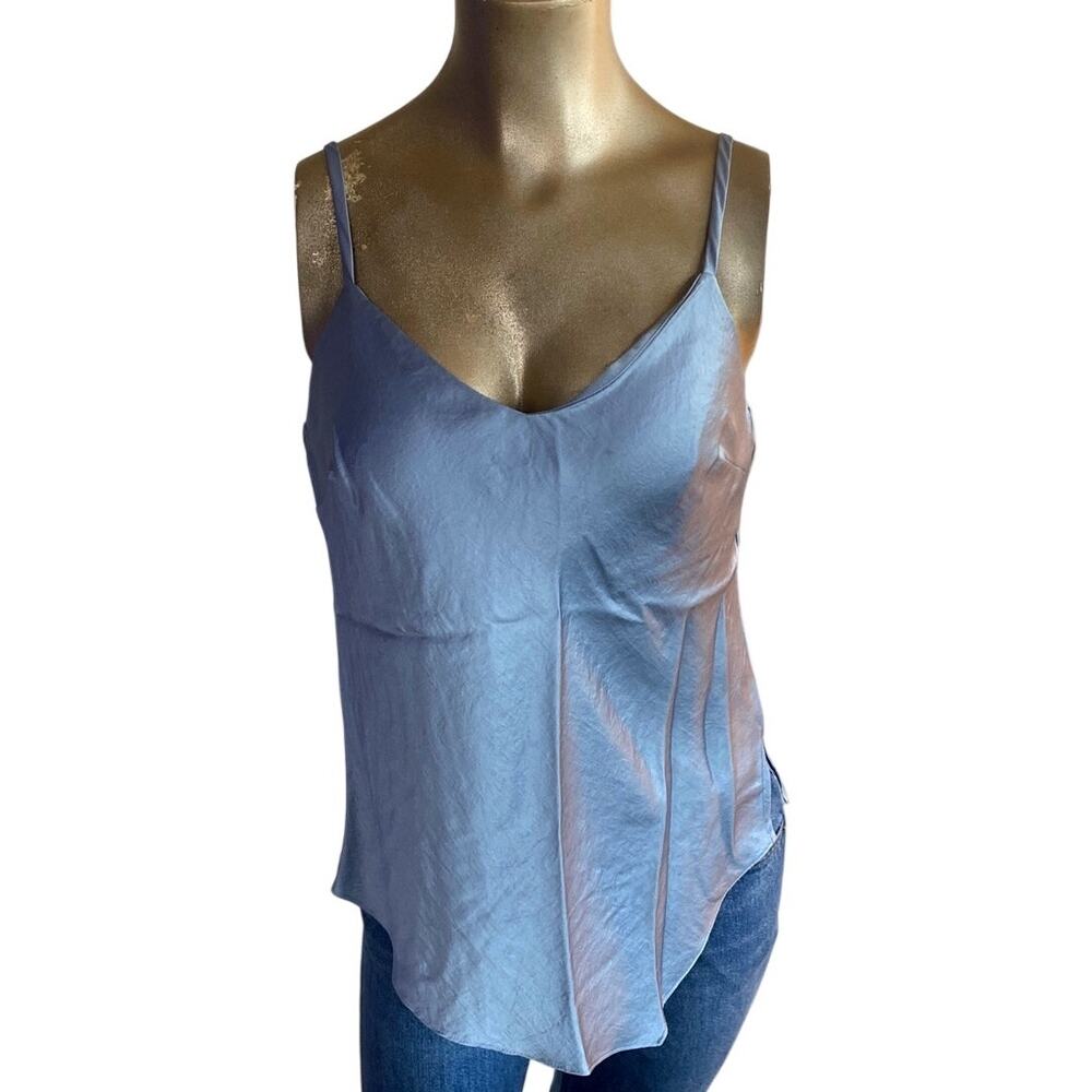 Bailey 44 Blue Satin Camisole Top Size Small Made in USA Silk-Look V-Neck Tank